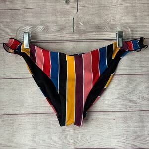 No Boundaries Colorful Striped Bikini Bottom Swimsuit Size Ruffle Side XL(15-17)